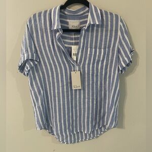 Rails Savannah Juneau linen blue and white striped top new with tags